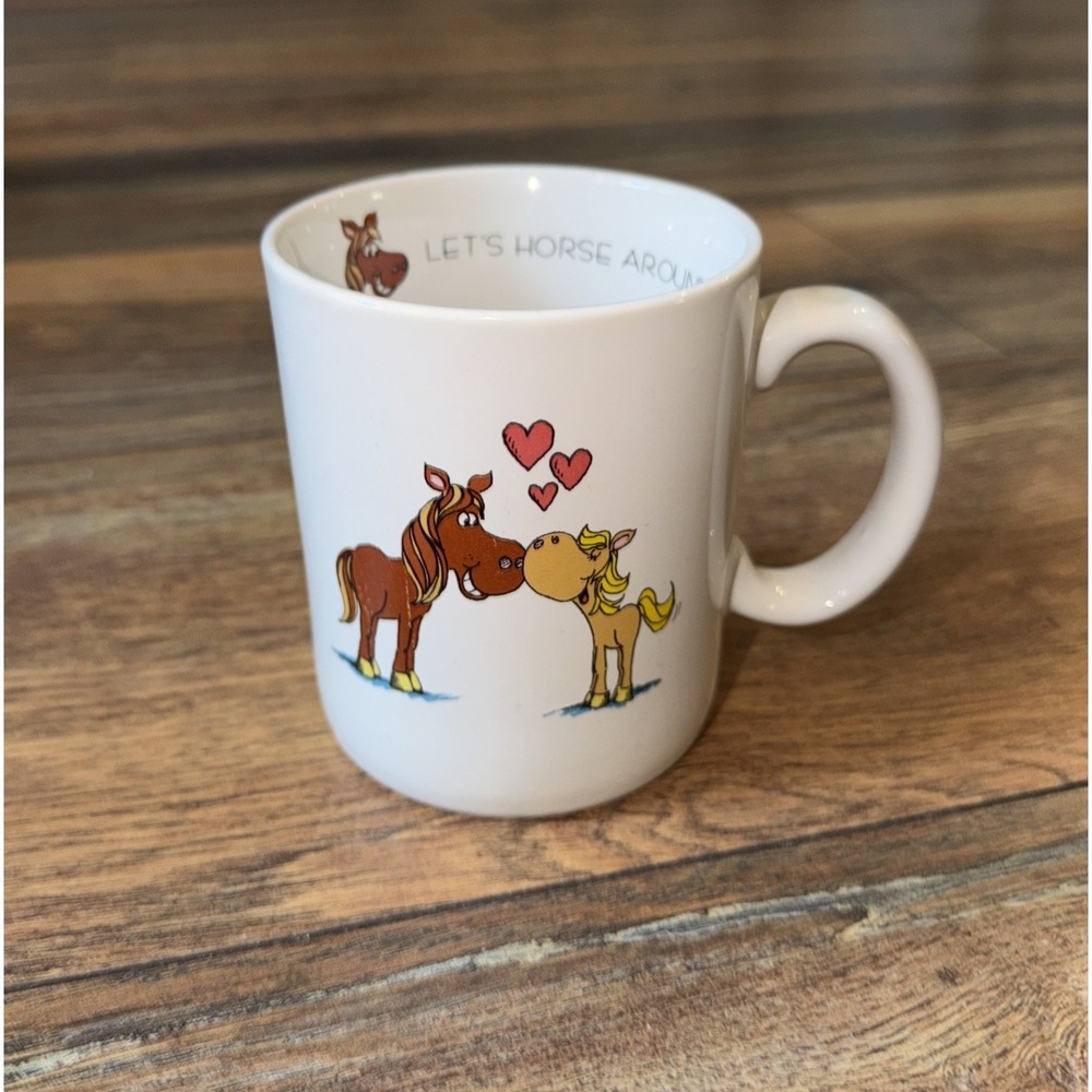 Vtg 80s Vagabond Creations Papel Japan Coffee‎ Mug "Let's Horse Around"